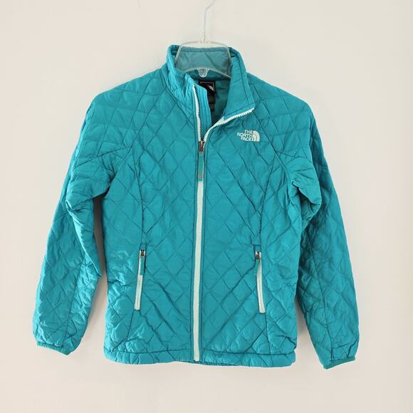 The North Face Jacket M 8/10 Girls Thermoball Quilted Teal Blue Full Zip - Picture 1 of 12